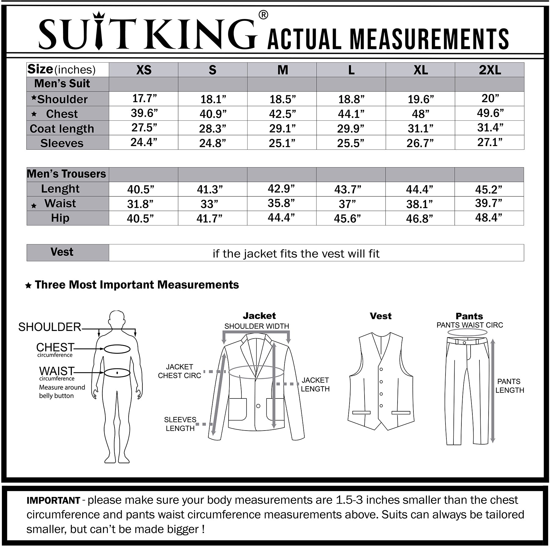 Suit King - 3  Piece Men's Suit, Slim Fit Stylish Jacket, Pants, Vest, 2 Ties, and Belt, Perfect for Weddings, Business and More | Black